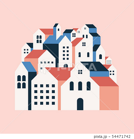 Flat geometric buildings, Minimal city landscape. 54471742
