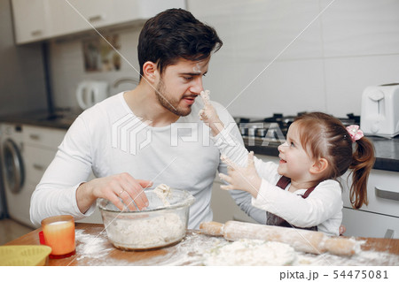 Family cook the dough for cookies 54475081