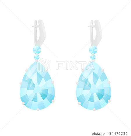 Silver earrings with light blue stones. Vector illustration on white background. 54475232