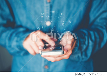 Businessman using mobile online icon social 54475526