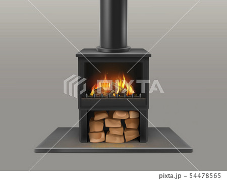 Fireplace with burning firewood inside vector 54478565