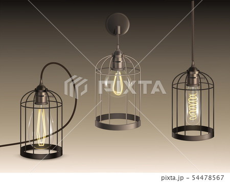 Cage lamps with Incandescent bulbs vector set Cage lamps with Incandescent bulbs vector set 54478567
