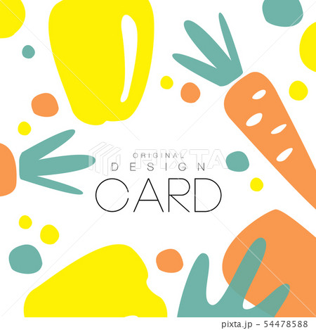 Colorful card with carrot and yellow pepper. Fresh and organic vegetables. Healthy eating. Creative 54478588