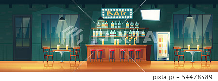 Bar in evening metropolis cartoon vector interior 54478589