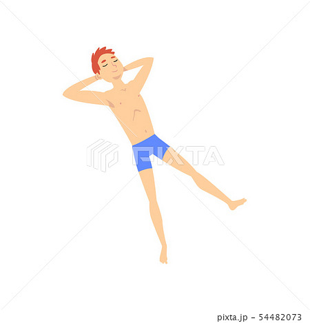 Teenage Boy Sunbathing, Happy Child on Summer Vacation Vector Illustration 54482073