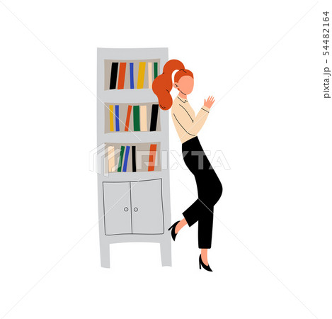 Businesswoman Standing Next to Bookcase, Young Woman Working in Office Vector Illustration 54482164