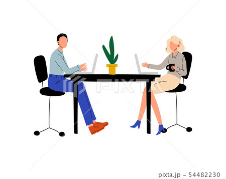 Office Workers Sitting At Desk And Working With のイラスト素材