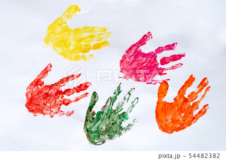 Watercolor colorful hand print on white background 54482382