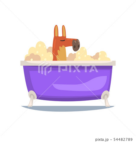Funny Kangaroo Taking Bath, Funny Animal Cartoon Character Relaxing in Bathtub Full of Foam Vector 54482789
