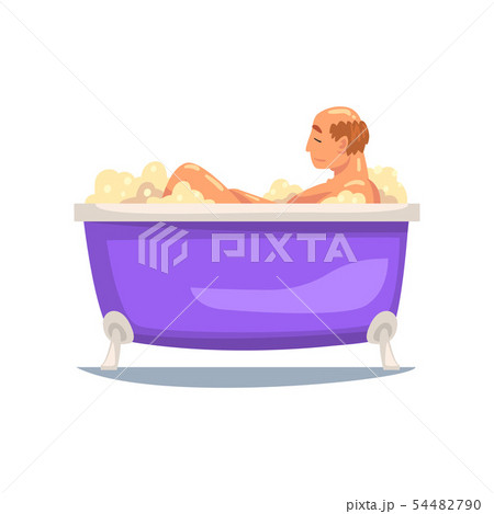 Mature Bald Man Taking Bath, Male Character Relaxing in Bathtub Full of Foam Vector Illustration Mature Bald Man Taking Bath, Male Character Relaxing in Bathtub Full of Foam Vector Illustration 54482790