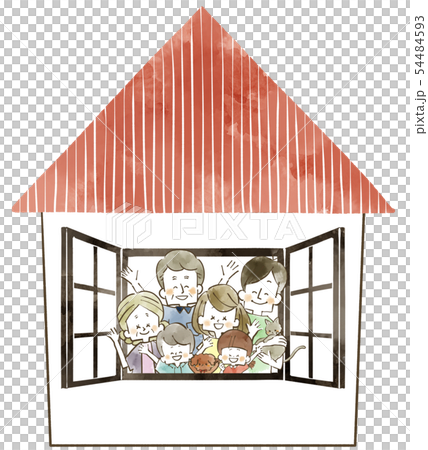 三世代家族-家-水彩 54484593