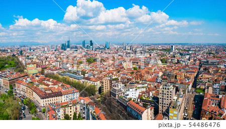 Milan aerial panoramic view, Italy 54486476