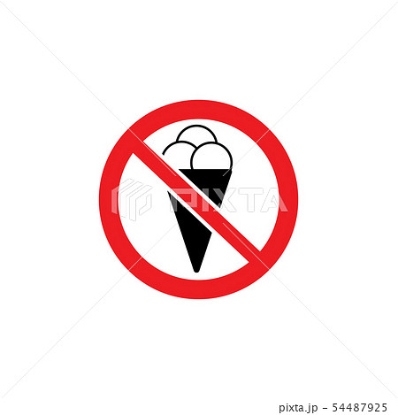 No ice cream icon isolated on white background. Flat cartoon warning sign about forbidden food 54487925