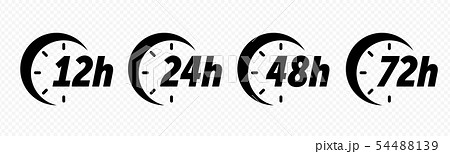 12, 24, 48 and 72 hours clock arrow vector icons. 54488139