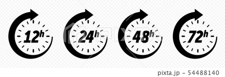 12, 24, 48 and 72 hours clock arrow. Vector 54488140