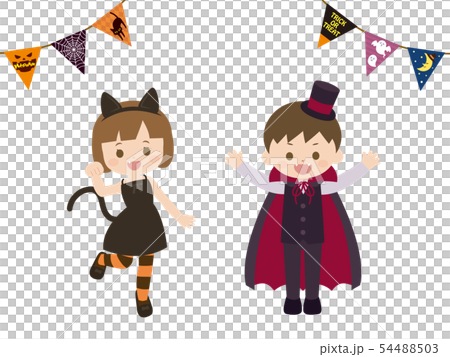 ハロウィーンの仮装するカワイイ子供達のイラストのイラスト素材