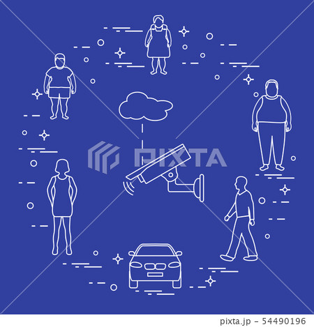 Security camera, boy, woman, girl, men, car Security camera, boy, woman, girl, men, car 54490196