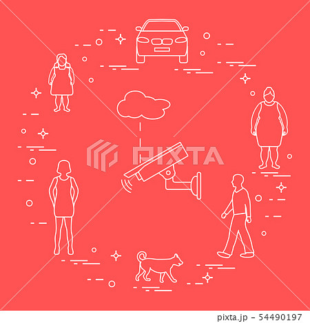 Security camera, dog, women, girl, man, car Security camera, dog, women, girl, man, car 54490197