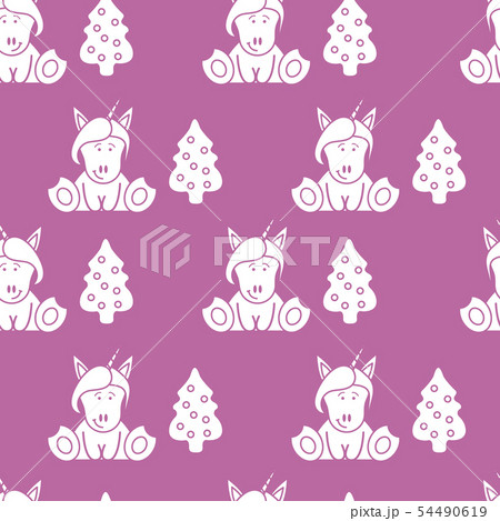 Seamless pattern with unicorns and Christmas tree Seamless pattern with unicorns and Christmas tree 54490619