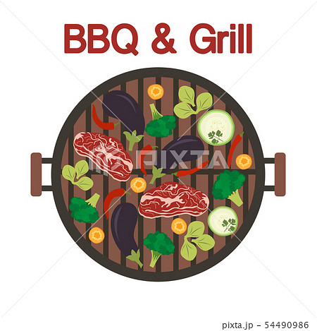 Barbecue grill with meat and vegetables Vector 54490986