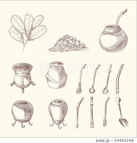Set of yerba mate tea branch, calabash and Set of yerba mate tea branch, calabash and 54493348