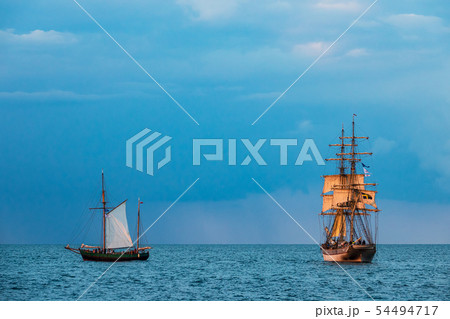 Windjammer on the Baltic Sea in Warnemuende, 54494717