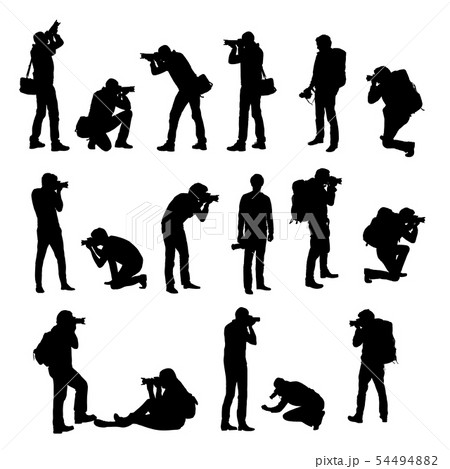 Set realistic silhouettes of male photographer 54494882