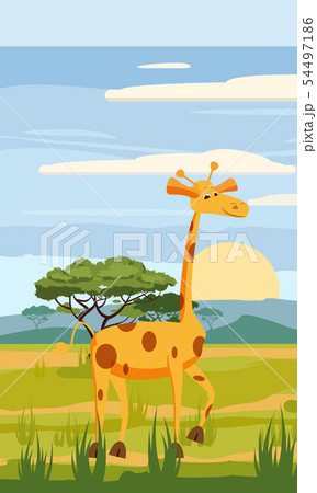 Cute Giraffe cartoon on background landscape forest illustration, vector, isolated Cute Giraffe cartoon on background landscape forest illustration, vector, isolated 54497186