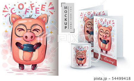 Pig with coffee - mockup for your idea 54499418