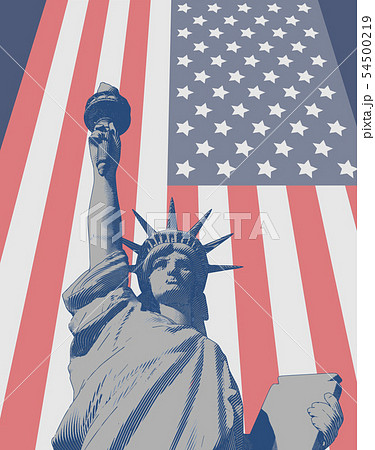 Engraving liberty illustration with USA flag BG 54500219