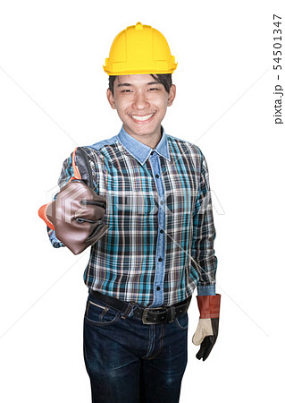 Engineering smile and hand thumb up on white 54501347