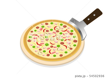 Perspective, Pizza on wooden tray on white, vector 54502936
