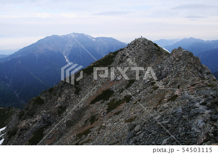 南アルプス　白峰三山テント縦走　北岳山頂への道　仙丈ヶ岳遠景 54503115
