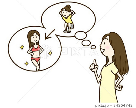 ダイエットで痩せて水着が着たい女性のイラスト素材