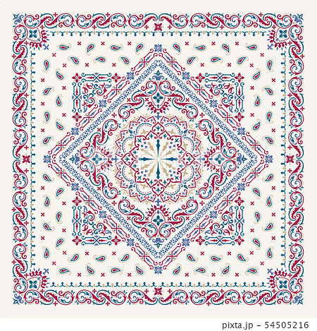 Vector ornament paisley Bandana Print. Silk neck scarf or kerchief square pattern design style, best 54505216