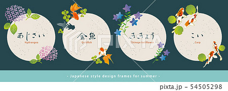 和風デザインフレームセット 紫陽花 金魚 桔梗 鯉 夏の素材 のイラスト素材