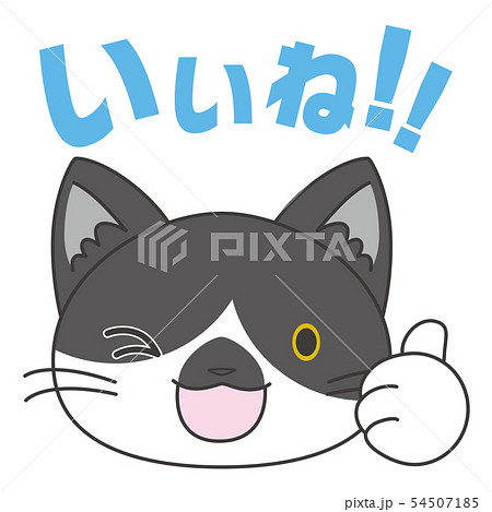 スタンプ風アイコン 猫 白黒 いいね のイラスト素材