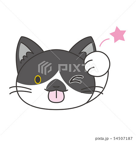 スタンプ風アイコン 猫 白黒 てへぺろ のイラスト素材