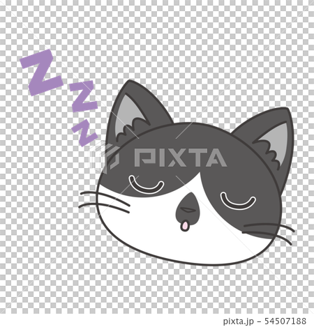 スタンプ風アイコン 猫 白黒 おやすみ のイラスト素材