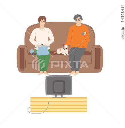 Couple Of Adults At Home Watching Tv Movies Homeのイラスト素材