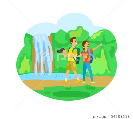 Waterfall Natural Landscape, Tourists Traveling 54508518