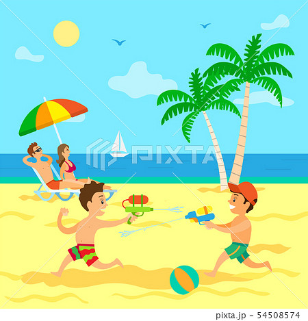 Children Playing with Water Guns, Summer Vacation Children Playing with Water Guns, Summer Vacation 54508574