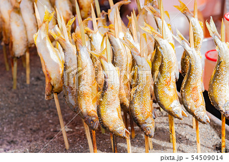 縁日の鮎の塩焼きの写真素材