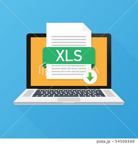 Download XLS button on laptop screen. Downloading document concept. File with XLS label and down 54509399
