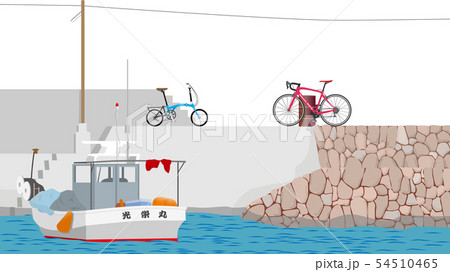 防波堤の自転車のイラスト素材