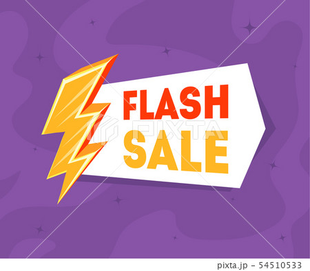 Flash Sale Banner Template with Golden Thunder Sign on Purple Background Vector Illustration 54510533
