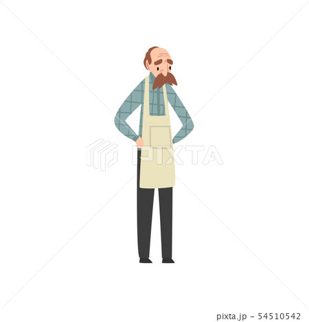 Male Seller, Senior Man in Apron Vector Illustration Male Seller, Senior Man in Apron Vector Illustration 54510542