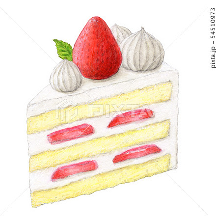 ケーキ イチゴショートケーキ 水彩 手描きのイラスト素材
