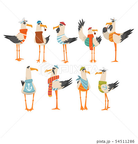 Seagulls Sailors Set, Funny Birds Cartoon Characters Vector Illustration 54511286