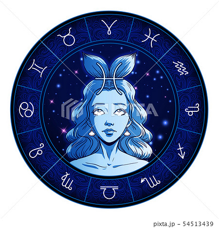 Pisces zodiac sign artwork, beautiful girl face, 54513439